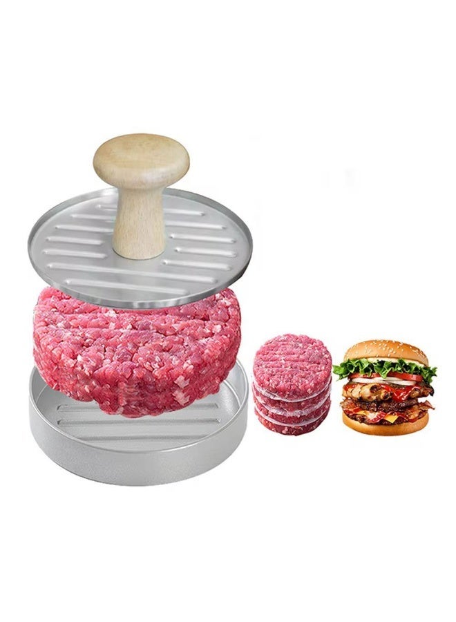 Round Hamburger Press Patty Maker - Non-Stick stainless steel Tool with Wooden Handle for Perfect Burgers - Image 1